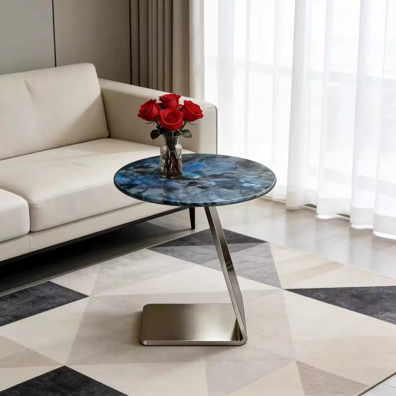 ELUXFI CASA Italian Minimalist Marble Side Table - Modern Luxury Round Coffee Table - Natural Stone