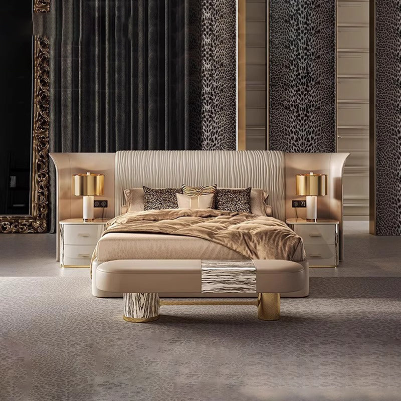 ELUXFI CASA Italian Modern Leather Bed - Premium Top-Grain Leather King Size Platform Bed with Wide Headboard