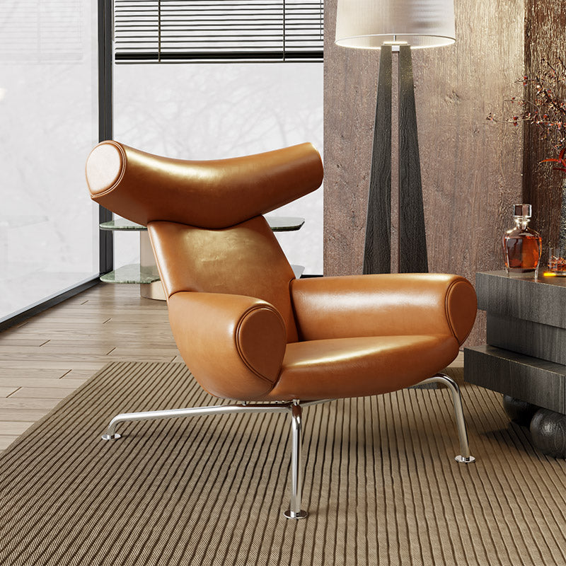 ELUXFI CASA Premium Leather Lounge Chair - Italian Modern Design with Metal Legs