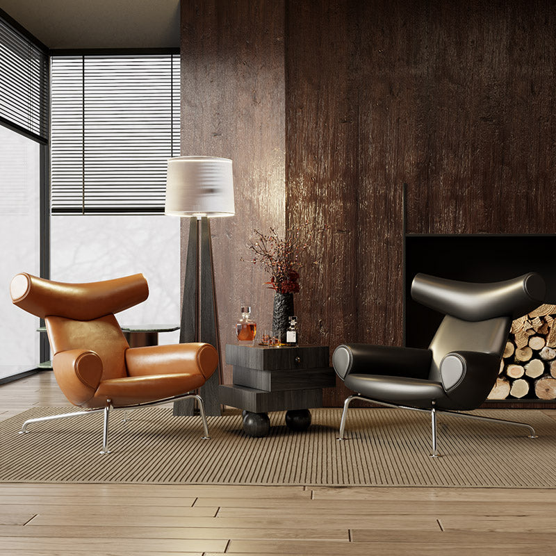 ELUXFI CASA Premium Leather Lounge Chair - Italian Modern Design with Metal Legs