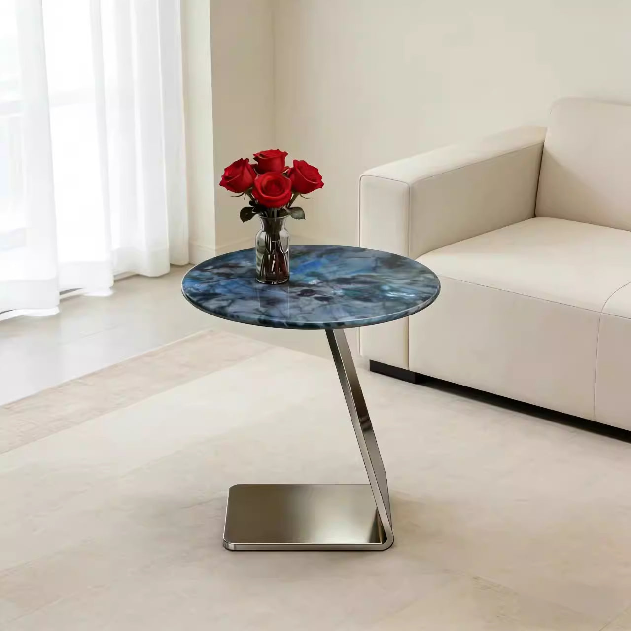 ELUXFI CASA Italian Minimalist Marble Side Table - Modern Luxury Round Coffee Table - Natural Stone