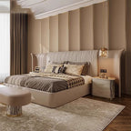 ELUXFI CASA Italian Modern Leather Bed - Premium Top-Grain Leather King Size Platform Bed with Wide Headboard