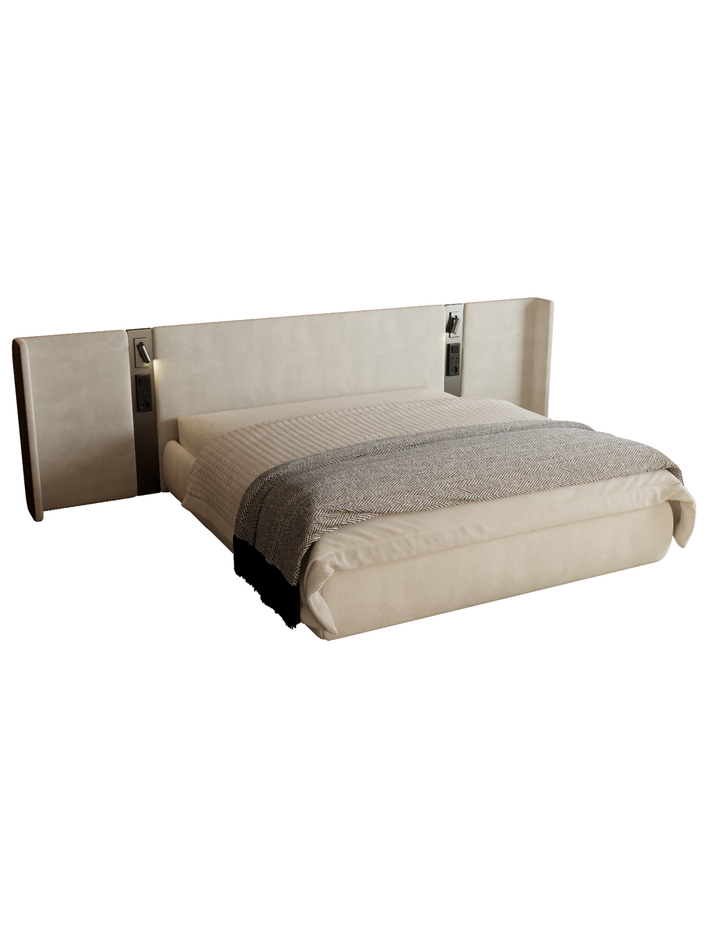 ELUXFI CASA Italian Modern LED Leather Bed - Wide Headboard Platform Bed with Ambient Lighting