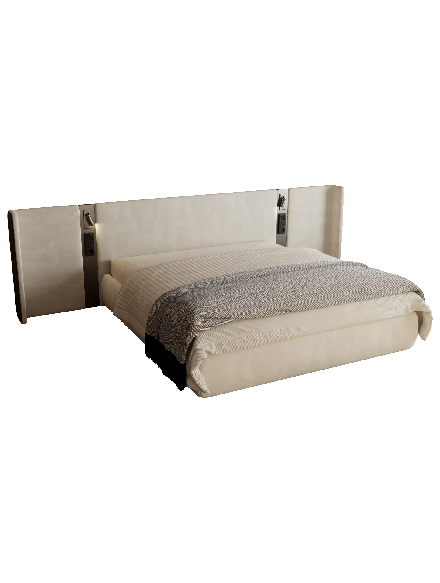 ELUXFI CASA Italian Modern LED Leather Bed - Wide Headboard Platform Bed with Ambient Lighting