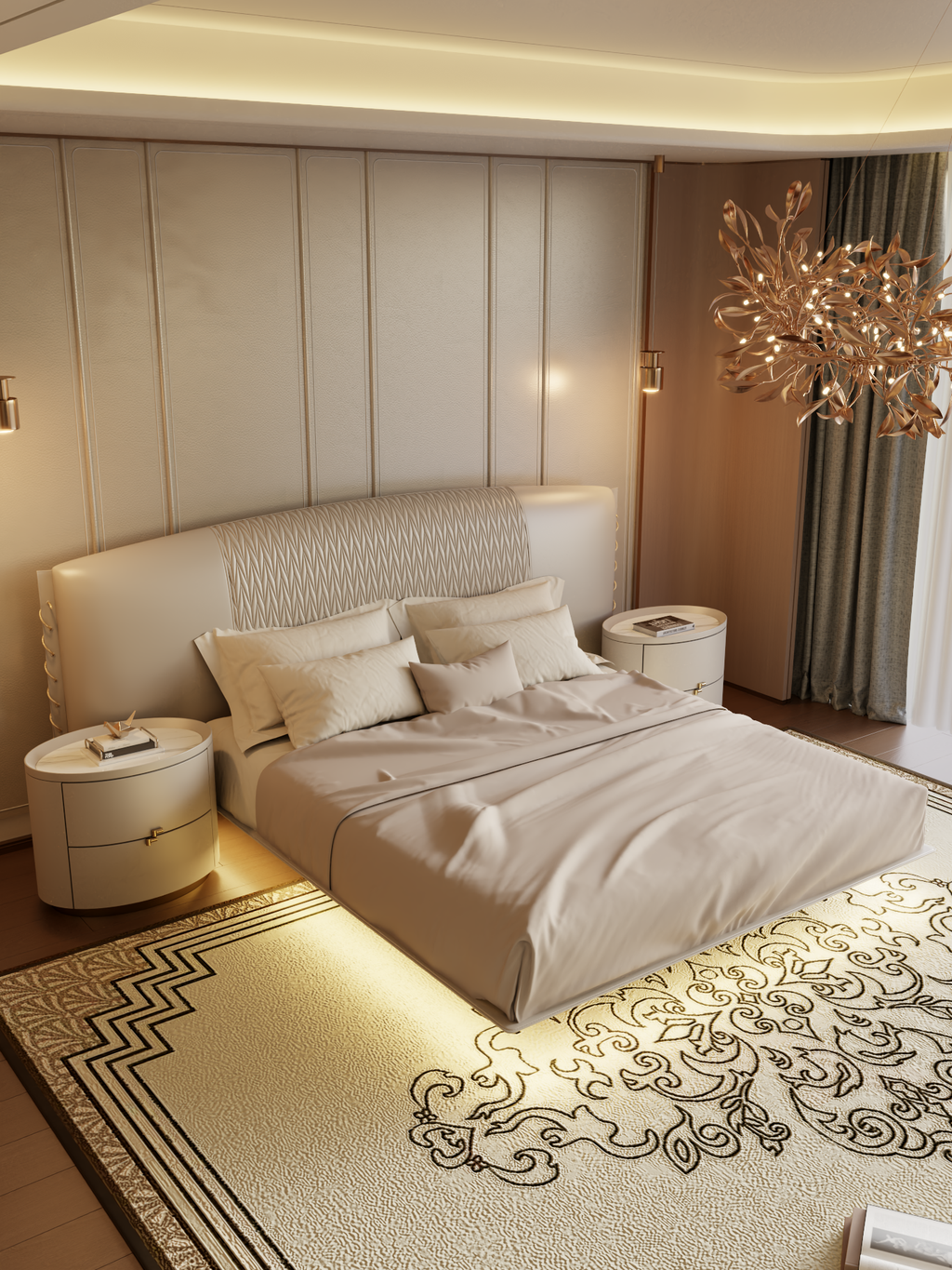 ELUXFI CASA Italian Modern Floating Leather Bed - Queen/King Size Platform Bed with Ambient Lighting