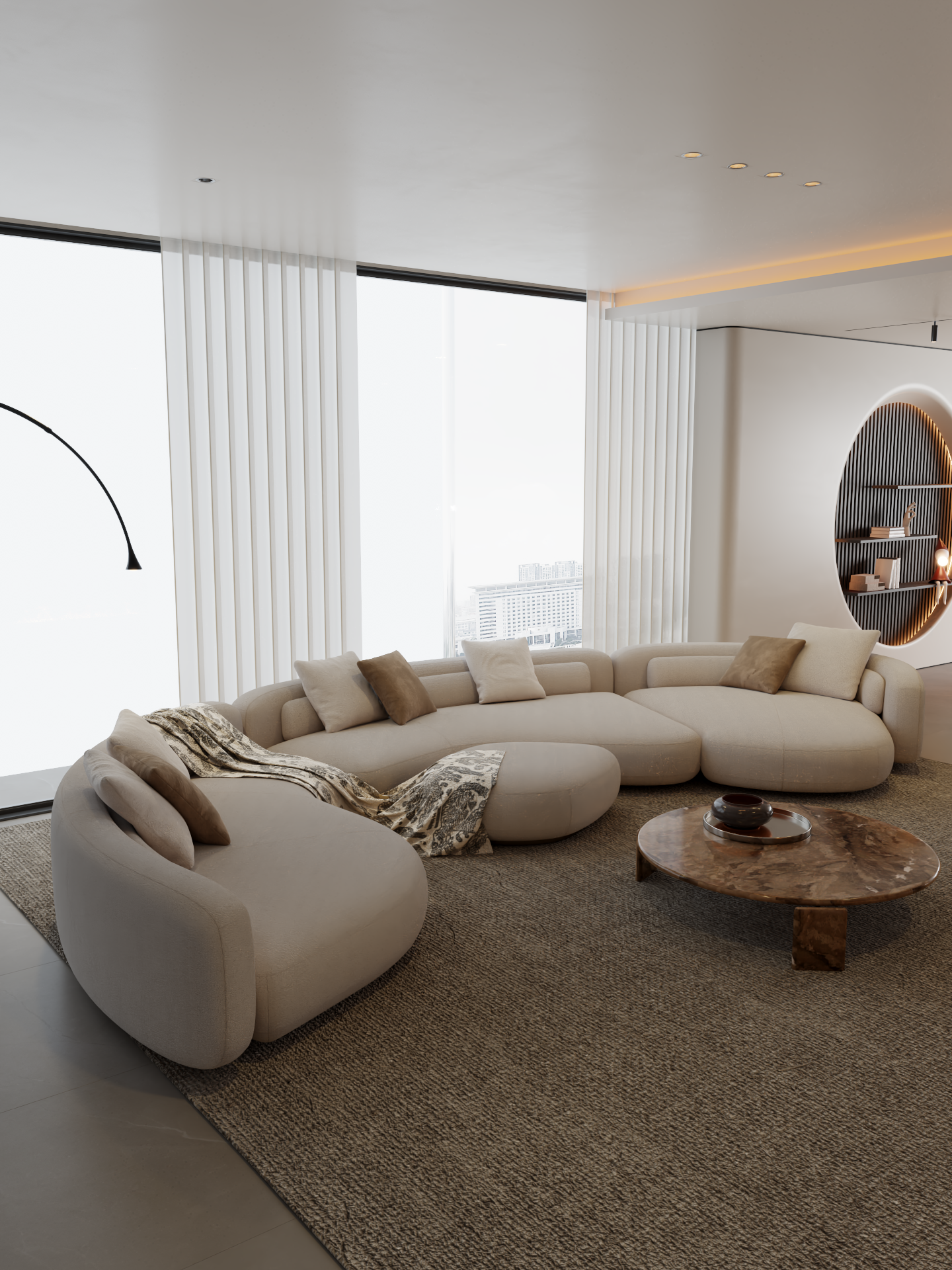 ELUXFI CASA Bassel Fabric Sofa - 2026 Italian Minimalist Design - Arc Shaped for Villa/Flat