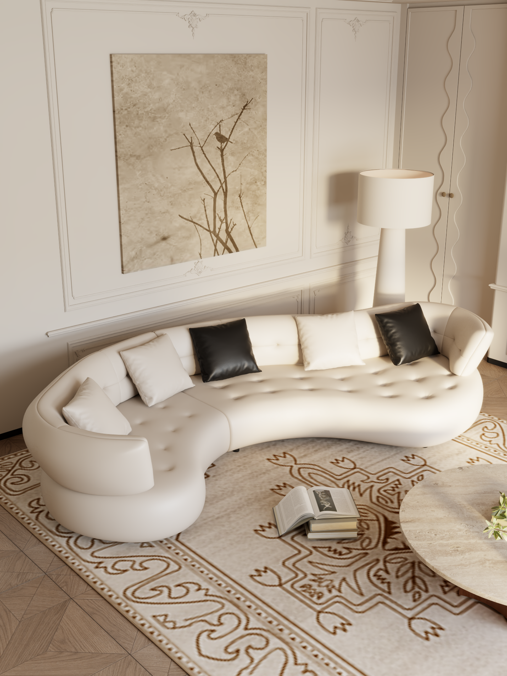 ELUXFI CASA French Arc Sofa - Italian Wabi-Sabi L-Shape Sectional - Premium Teddy Velvet