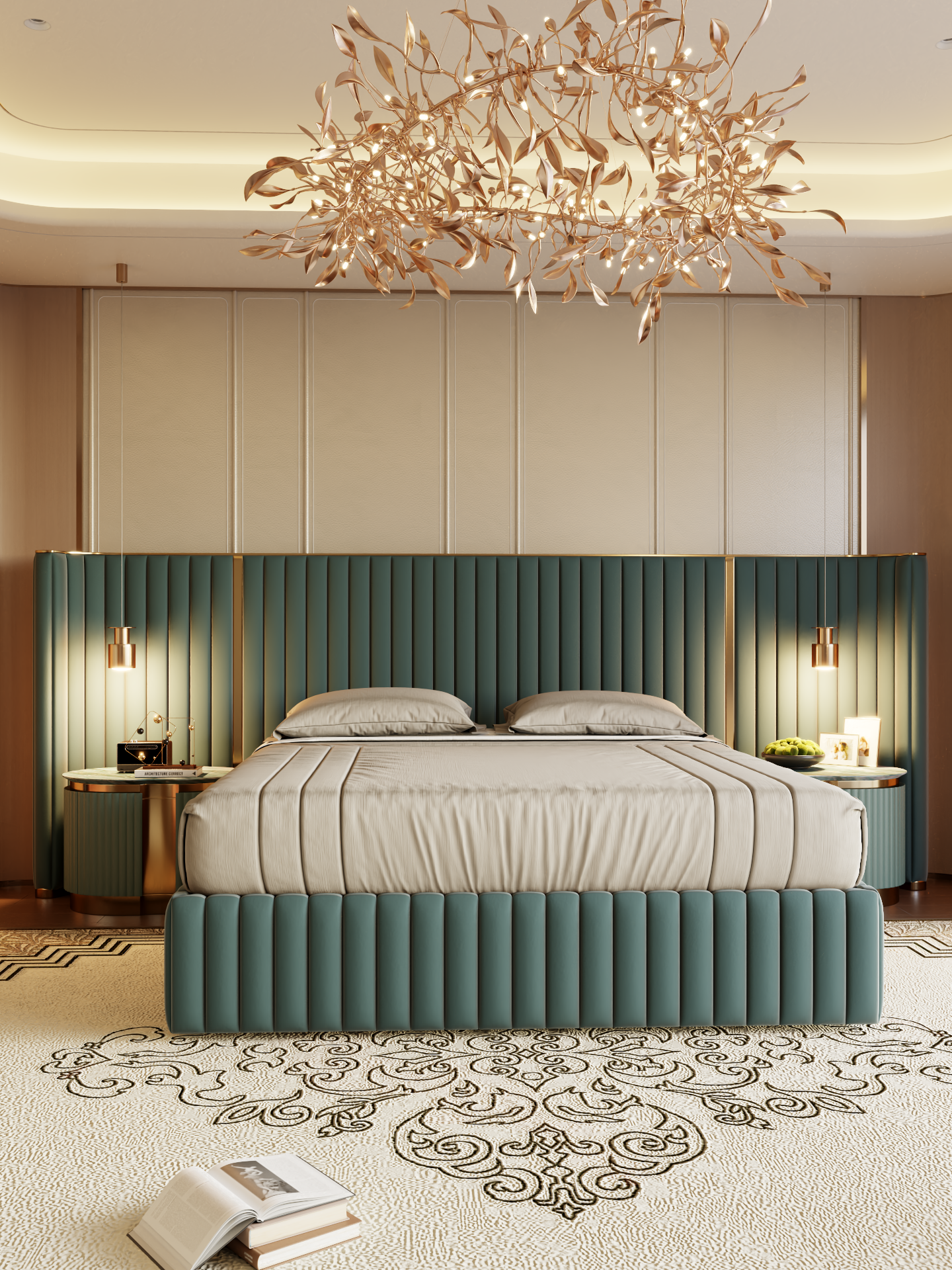 ELUXFI CASA Italian Modern Wide Platform Suede Bed - 304 Stainless Steel Gold Plated Decor - Luxury Wide Headboard Bed for Master Bedroom