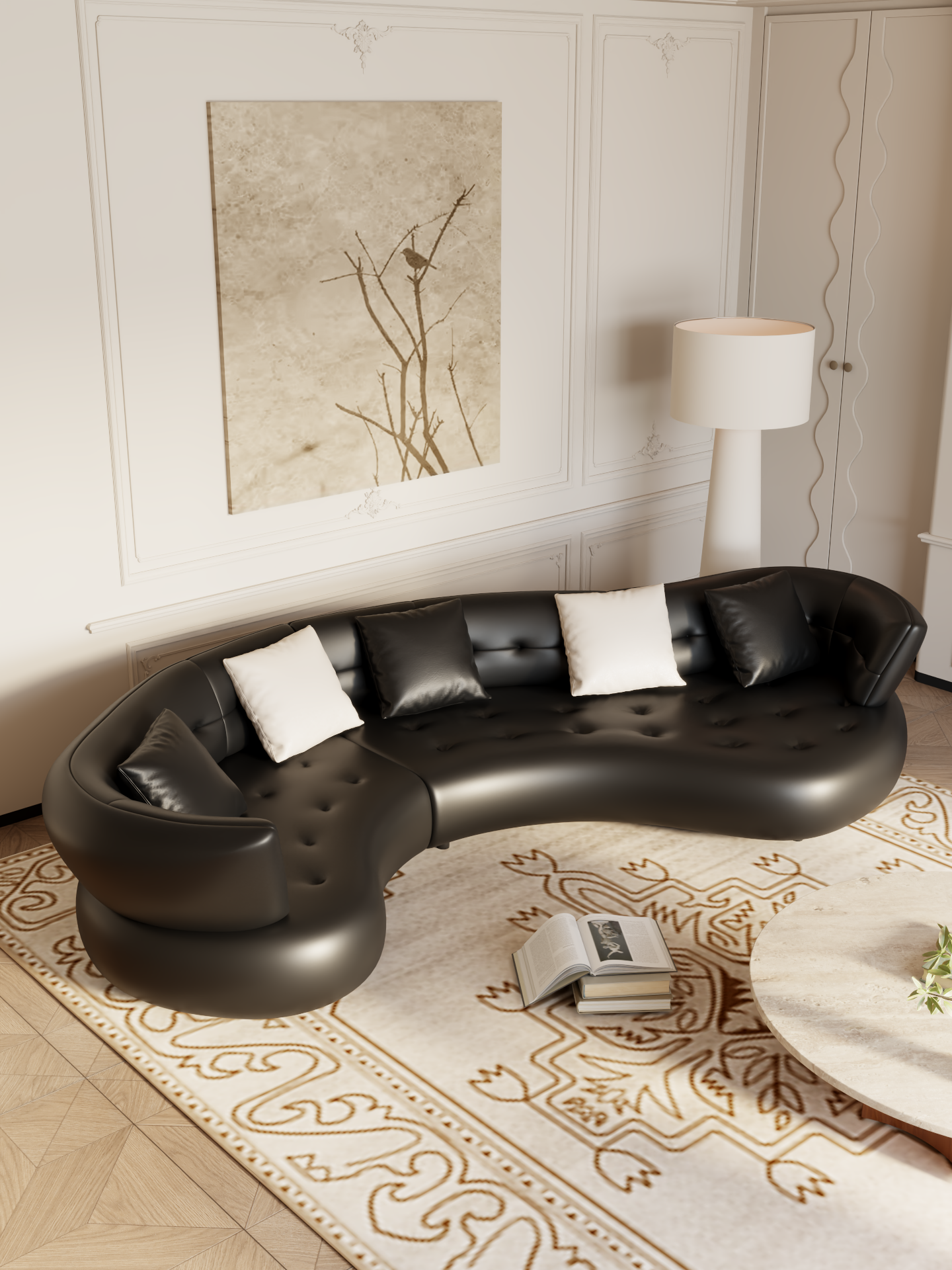 ELUXFI CASA French Arc Sofa - Italian Wabi-Sabi L-Shape Sectional - Premium Teddy Velvet