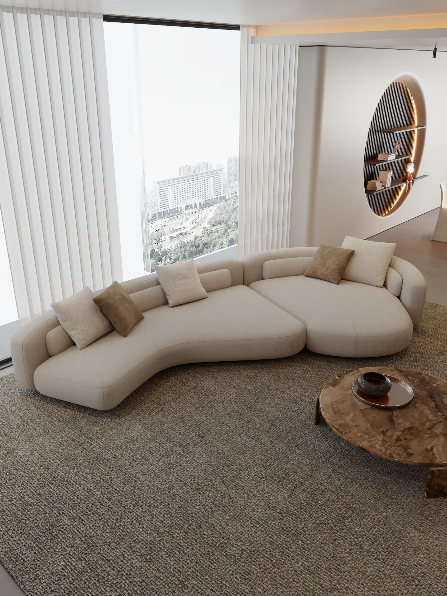 ELUXFI CASA Bassel Fabric Sofa - 2026 Italian Minimalist Design - Arc Shaped for Villa/Flat