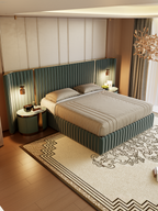 ELUXFI CASA Italian Modern Wide Platform Suede Bed - 304 Stainless Steel Gold Plated Decor - Luxury Wide Headboard Bed for Master Bedroom