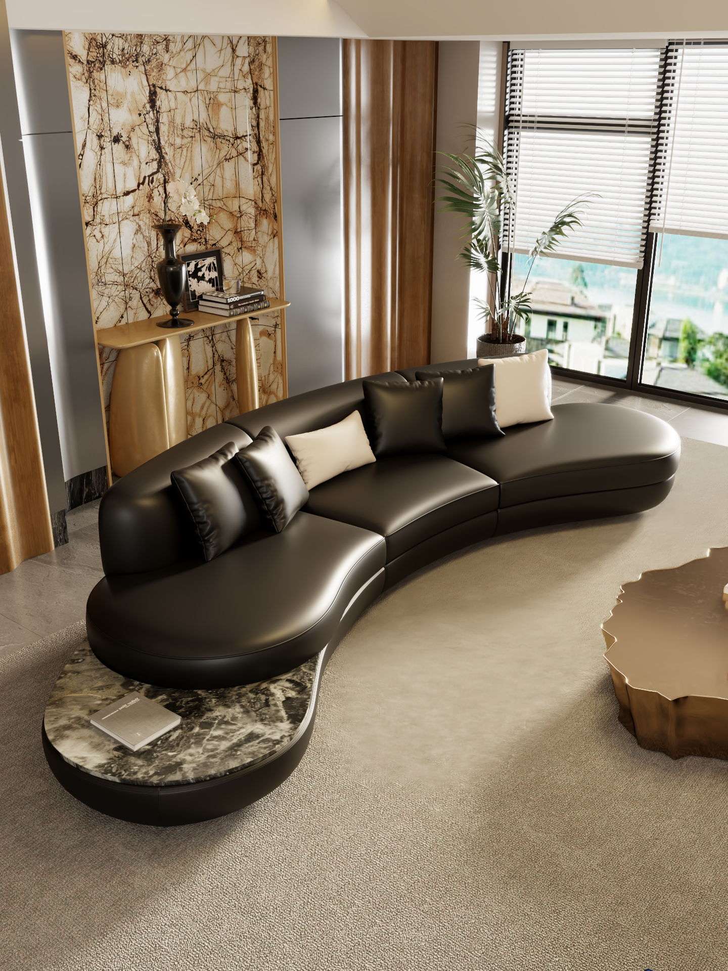 ELUXFI CASA Italian Modern Curved Leather Sofa - 2026 New Design Top-Grain Leather for Luxury Living Room