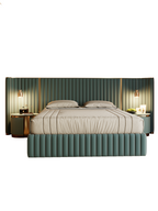ELUXFI CASA Italian Modern Wide Platform Suede Bed - 304 Stainless Steel Gold Plated Decor - Luxury Wide Headboard Bed for Master Bedroom