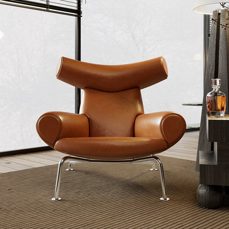 ELUXFI CASA Premium Leather Lounge Chair - Italian Modern Design with Metal Legs