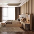 ELUXFI CASA Italian Modern Leather Bed - Premium Top-Grain Leather King Size Platform Bed with Wide Headboard