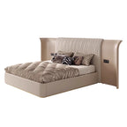 ELUXFI CASA Italian Modern Leather Bed - Premium Top-Grain Leather King Size Platform Bed with Wide Headboard