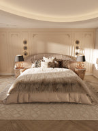 ELUXFI CASA Italian Modern Princess Suede Bed - Luxury Wide Headboard Platform Bed for Master Bedroom