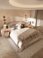 ELUXFI CASA Italian Modern Princess Suede Bed - Luxury Wide Headboard Platform Bed for Master Bedroom