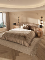 ELUXFI CASA Italian Modern Princess Suede Bed - Luxury Wide Headboard Platform Bed for Master Bedroom