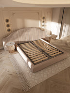ELUXFI CASA Italian Modern Princess Suede Bed - Luxury Wide Headboard Platform Bed for Master Bedroom