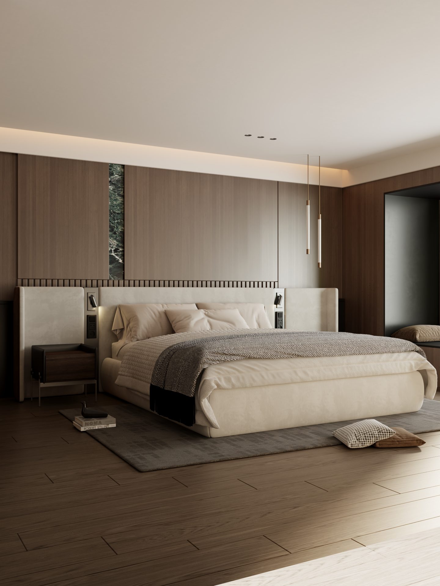 ELUXFI CASA Italian Modern LED Leather Bed - Wide Headboard Platform Bed with Ambient Lighting