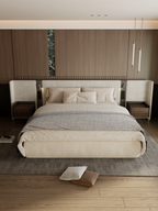 ELUXFI CASA Italian Modern LED Leather Bed - Wide Headboard Platform Bed with Ambient Lighting