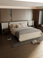 ELUXFI CASA Italian Modern LED Leather Bed - Wide Headboard Platform Bed with Ambient Lighting